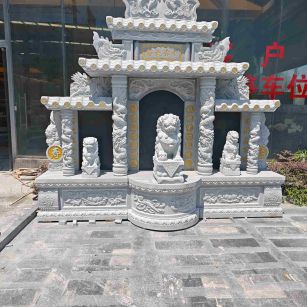 三沙芝麻白中国黑石材套墓 花岗岩墓碑
